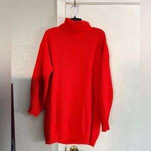 Gianni Bini Red Turtleneck Oversized Knit Sweater Dress
